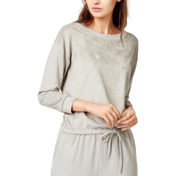 New MINKPINK Faux-Suede Drawstring Sweater Gray Women's Size M - Picture 1 of 10